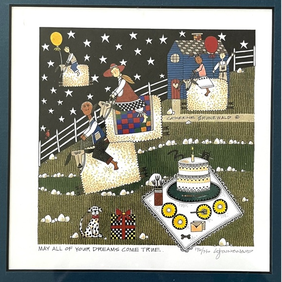 Catherine Grunewald signed folk art print May All of Your Dreams Come Tr… - Picture 3 of 7
